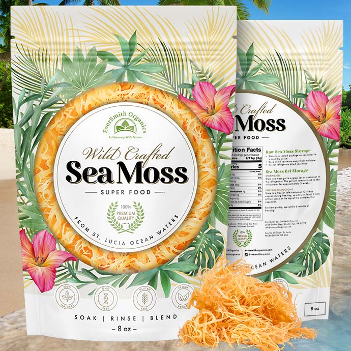 Sea Moss pouch design front and back.